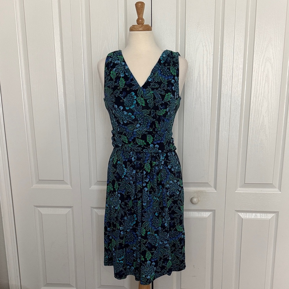 Talbots Blue and Green Floral sleeveless Midi Dress-size 8
